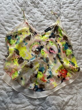 ASTR Beige Floral Neon-Accent Cami